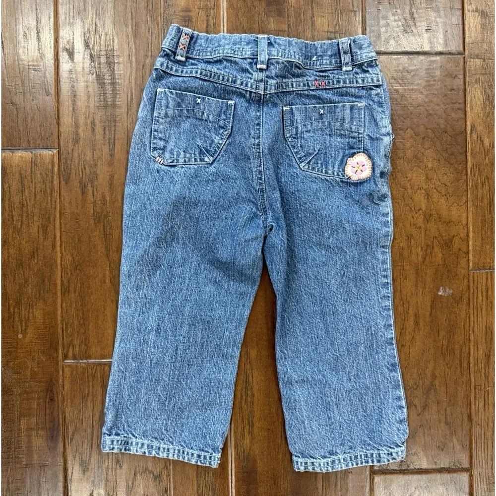 Vintage OshKosh Jeans Girls 5T Kids Embroidered Flowers Adjustable Wide Leg Boho